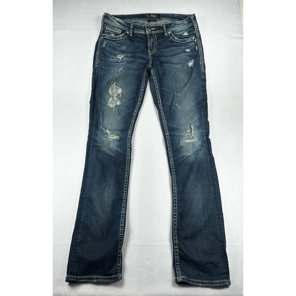 Silver Jeans Co Aiko Baby Boot Distressed Dark Wash Denim Jeans W30 L35